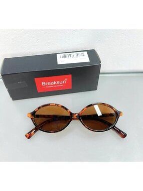 Breaksun Retro Oval Sunglasses Leopard Frame Brown Lenses UV Protection